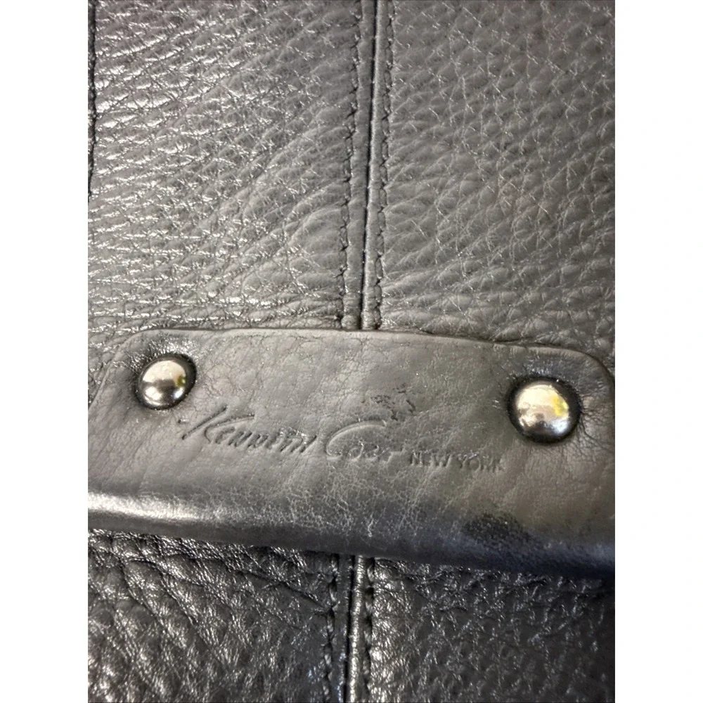 Kenneth Cole NY Black Pebbled Leather Handbag HOBO Silver Tone Hrdwr No CB Strap